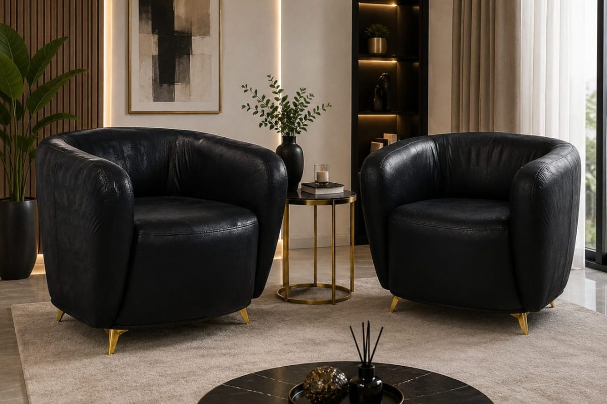 Black Bucket Tub Chair Love Seat-1